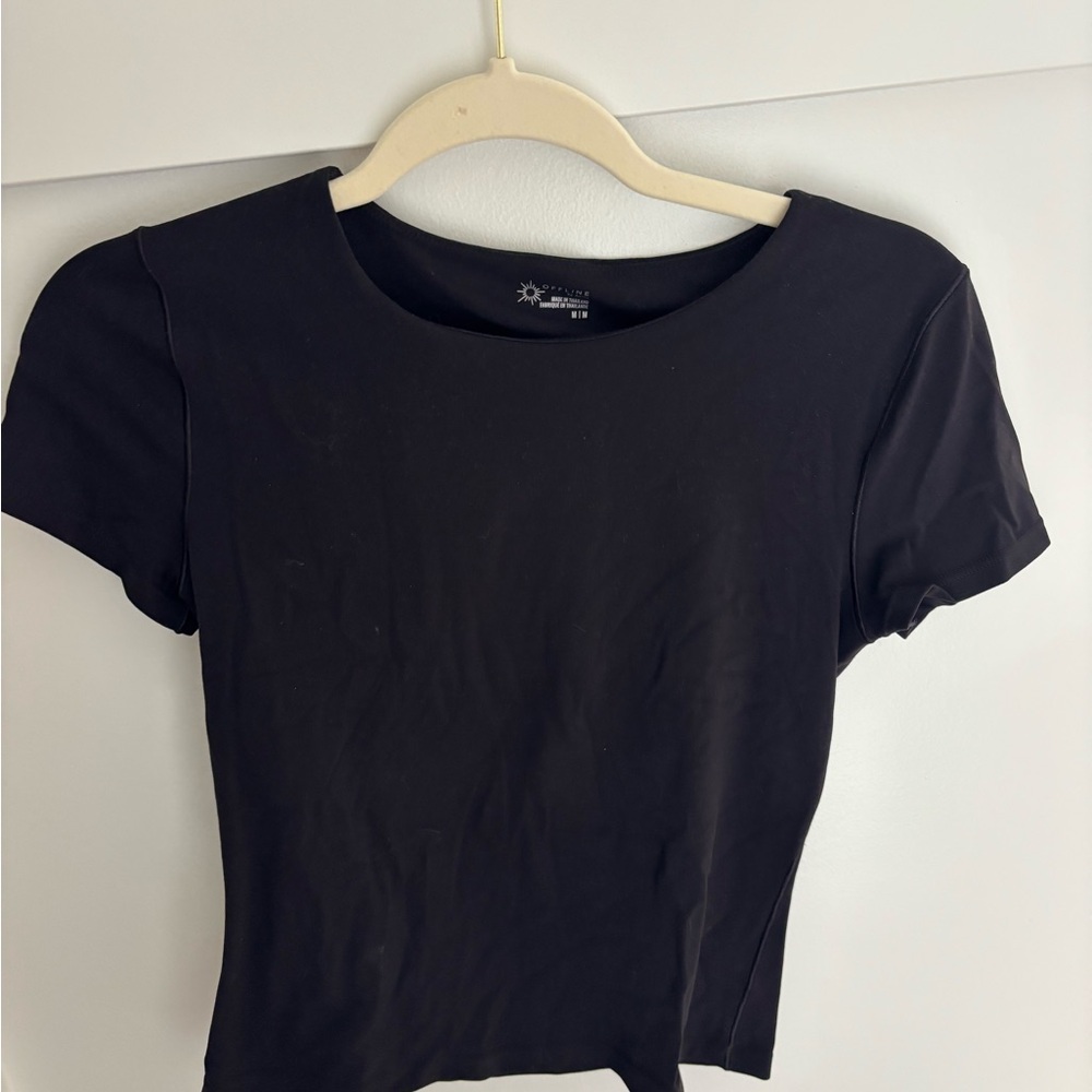 aerie Black Short-Sleeve Crewneck Tee